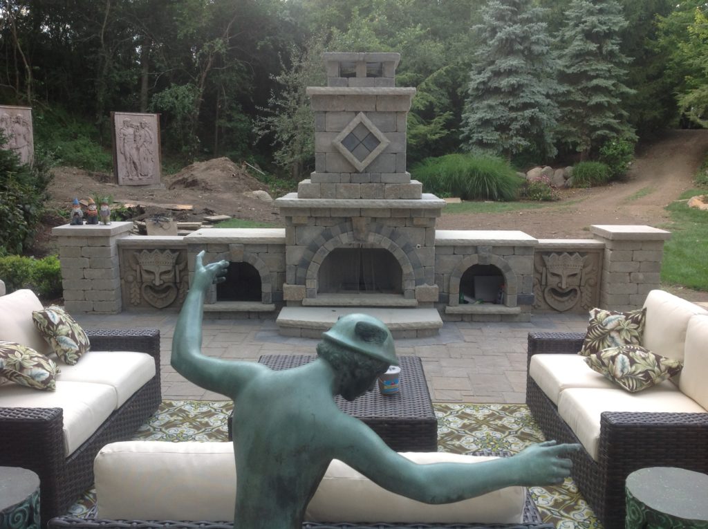 GORGEOUS OUTDOOR FIREPLACE WITH SEATING IN BARRINGTON ILLINOIS