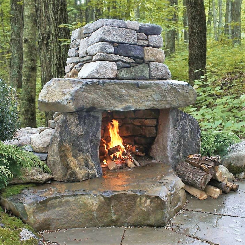 LARGE BOULDER OUTDOOR FIREPLACE